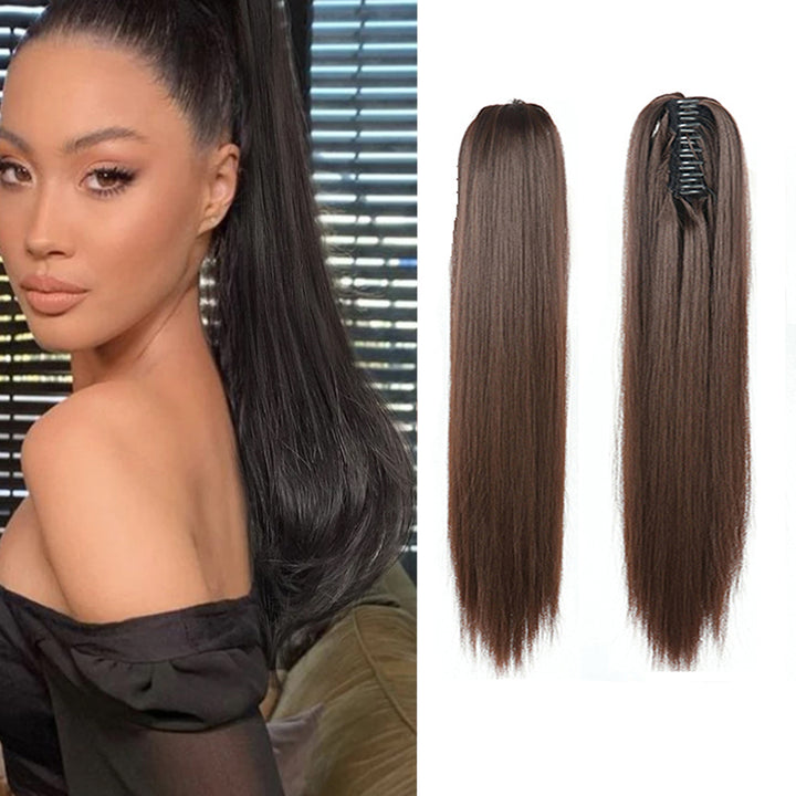 Chocolate Brown Straight Claw On Ponytail Hairpiece For Women