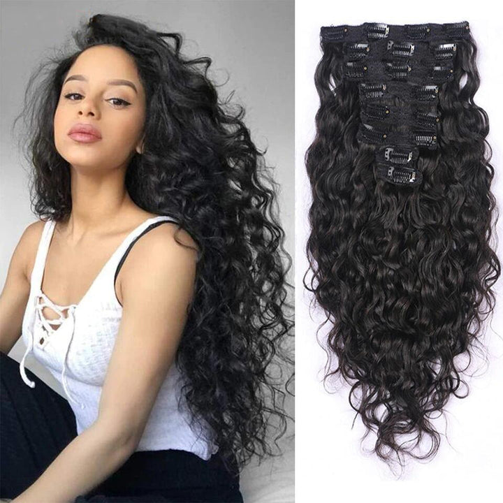 Ship In 24Hours-Lumiere Water Wave Clip In Human Hair Extensions Natural Color 8 Pieces/Set 120G  10piece/set 160g