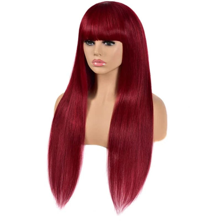 Lumiere 99j straight wig with bangs full machine made None Lace human hair