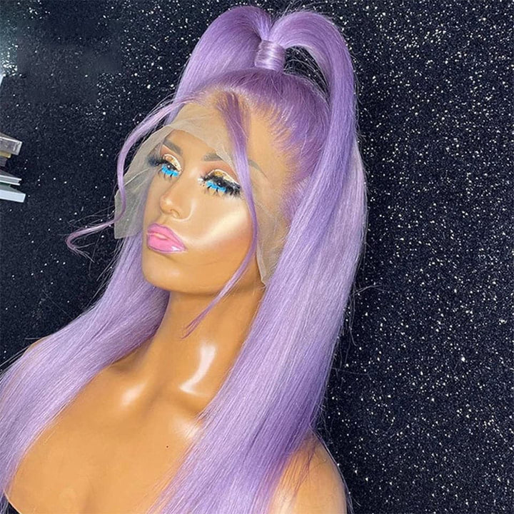 Light Purple Straight Lace Front / Closure Human Hair Wig With Baby Hairlosure