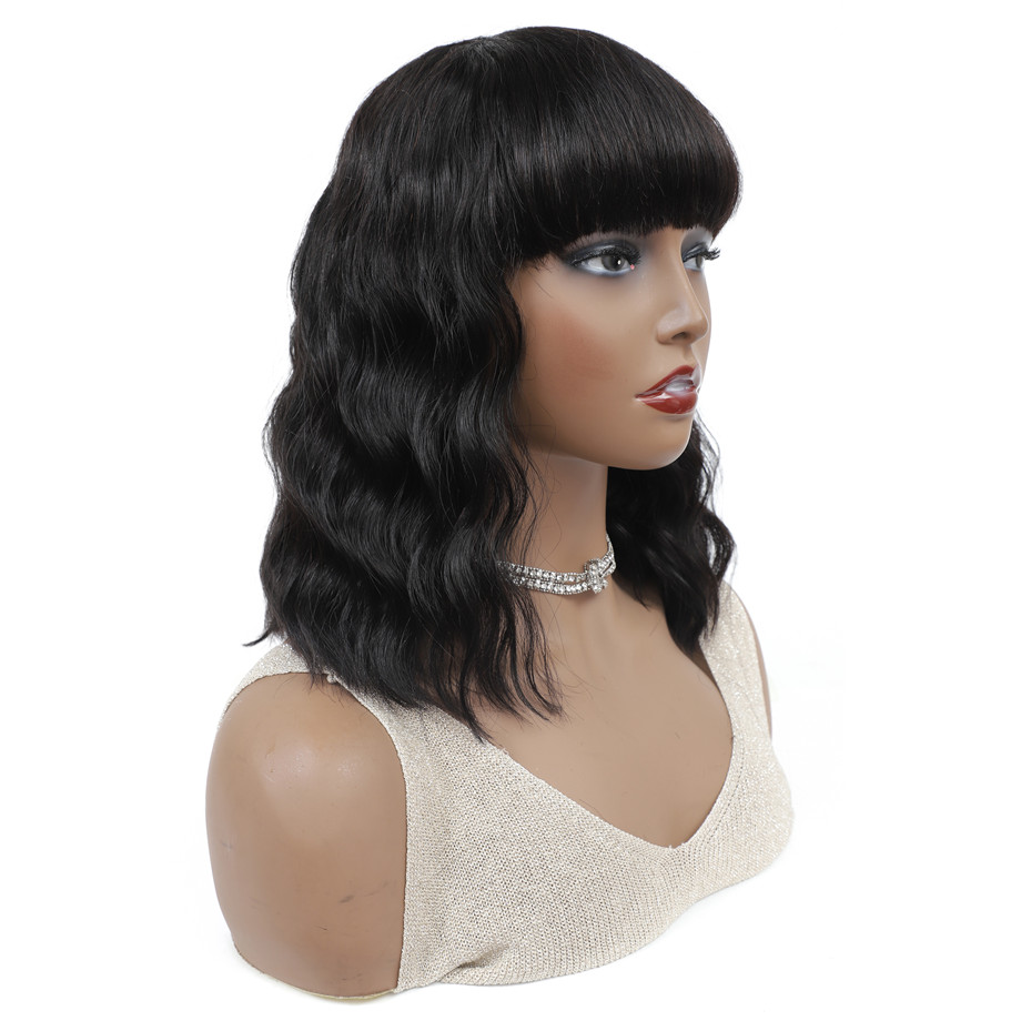 Loose Deep Bob Full Machine Made None Lace Front Wigs With Bangs For Women