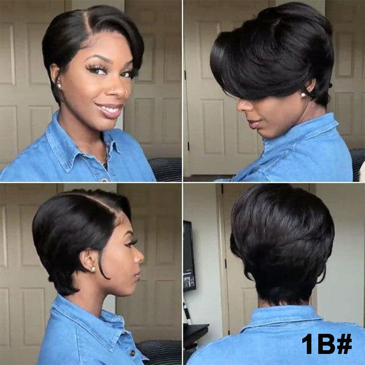 Ship In 24Hours-Lumiere Pixie Cut 13x1 Side Part Lace Front Short Bob Natural Black Human Hair