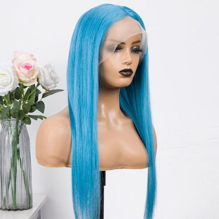 Lake Blue Straight HD Lace Front Wig Cheveux humains colorés avec des cheveux de bébé