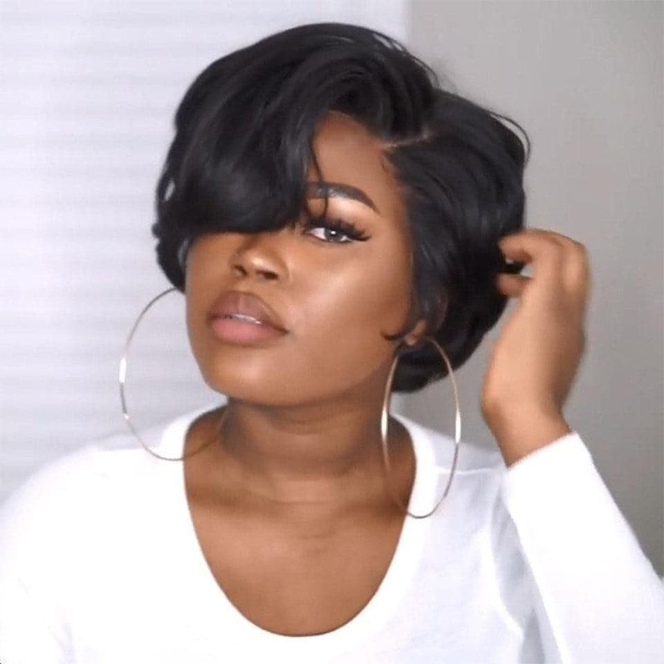 Ship In 24Hours-Lumiere Pixie Cut 13x1 Side Part Lace Front Short Bob Natural Black Human Hair