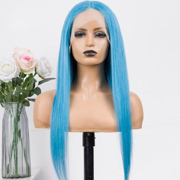 Lake Blue Straight HD Lace Front Wig Cheveux humains colorés avec des cheveux de bébé