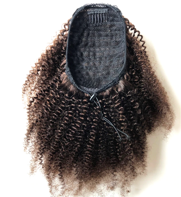 #2 Dark Brown Afro Curly Drawstring Ponytail Human Hair Extensions