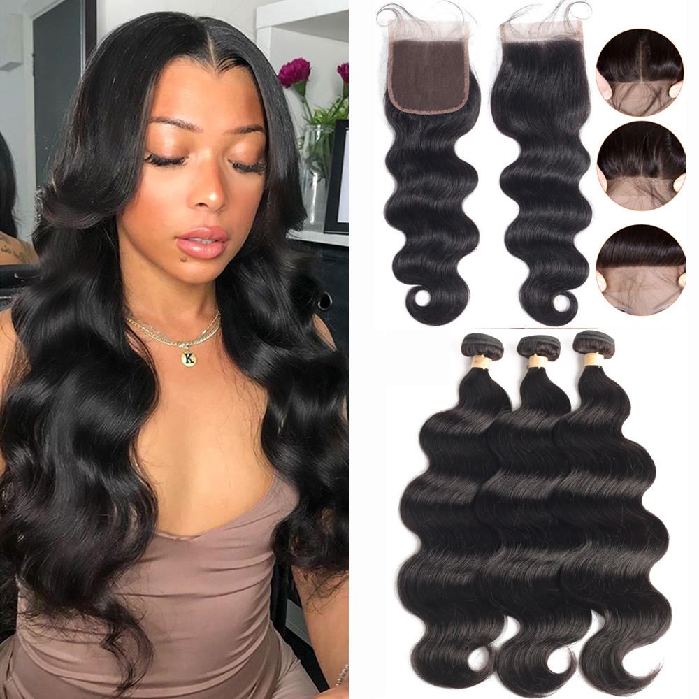 lumiere Brazilian Body Wave Virgin Hair 3 Bundles with 4X4 Lace Closure - Lumiere hair