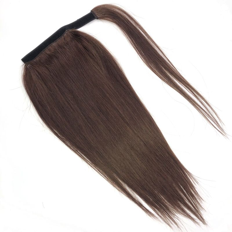 #4 Brown Straight Wrap Around Ponytail Human Hair Extensions Color Hairpiece