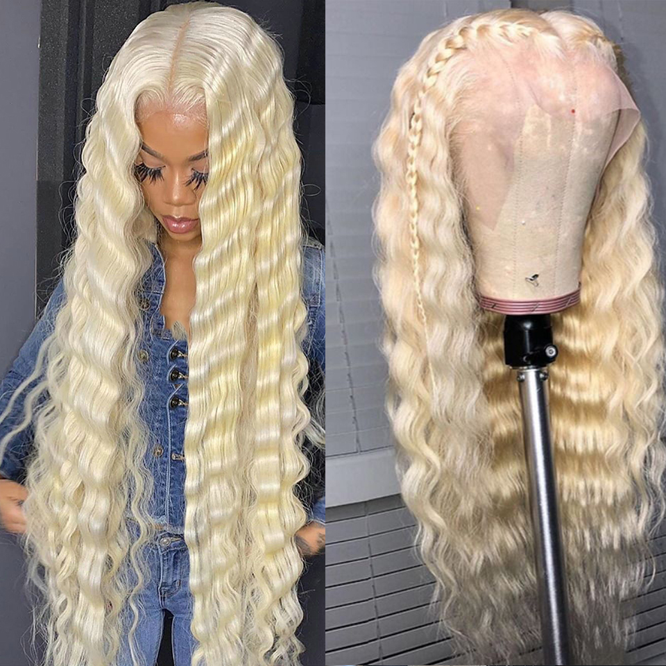 613 Blonde Deep 13X4 Lace Front Human Wigs Cheveux brésiliens pré-plumés