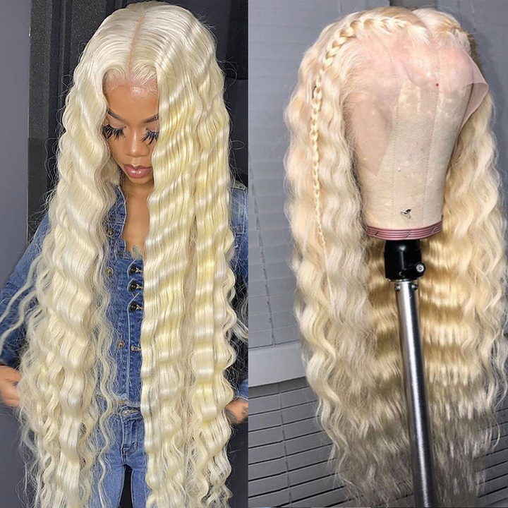 613 Blonde Deep 13X4 Lace Front Human Wigs Cheveux brésiliens pré-plumés