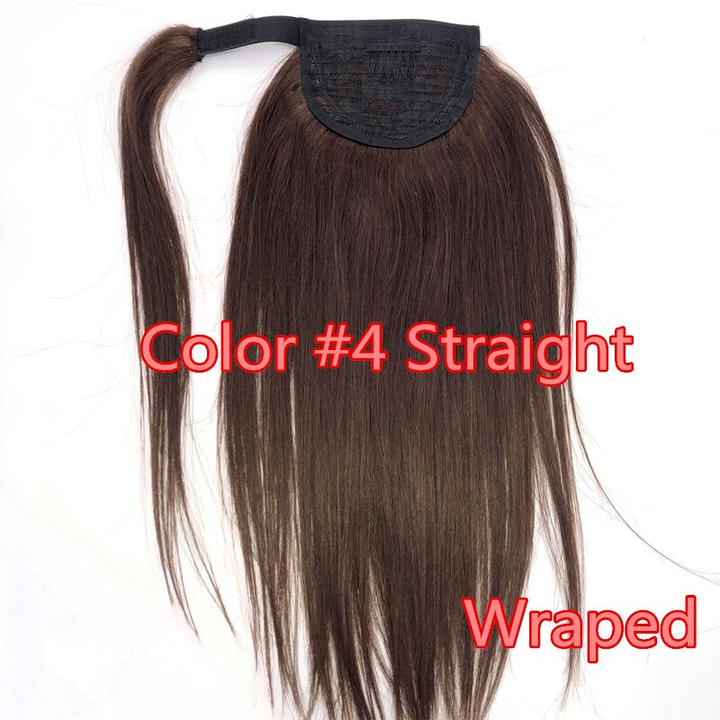 #4 Brown Straight Wrap Around Ponytail Human Hair Extensions Color Hairpiece