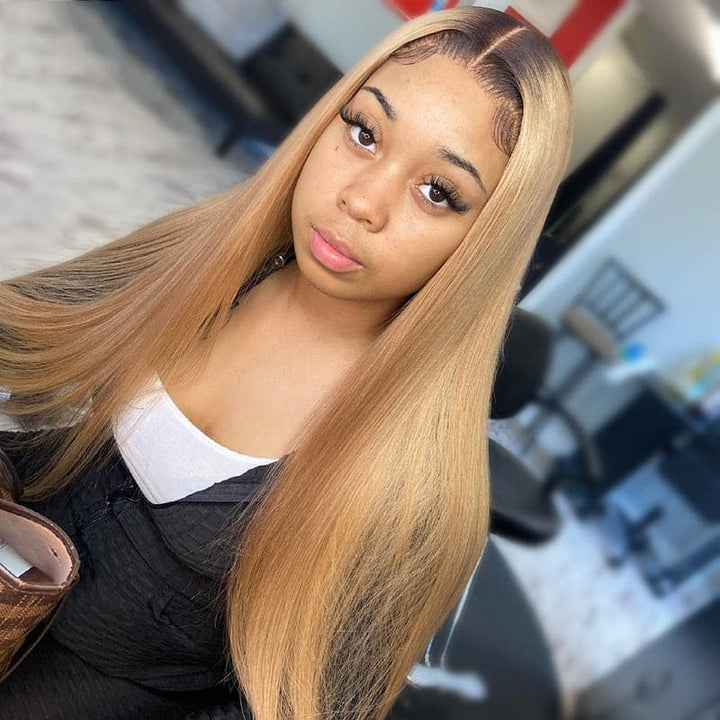 Lumiere 1B/27 Ombre Straight Lace Frontal/Closure wigs virgin human hair with baby hair - Lumiere hair