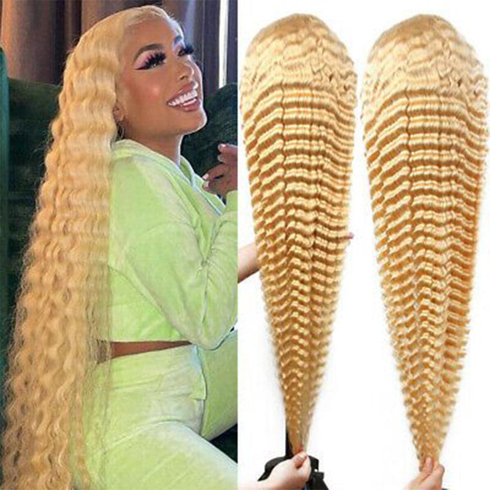 613 Honey Blonde Deep Wave 4x4 Lace Closure Wigs Wet Wavy For Women