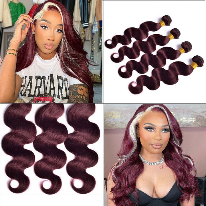 Body Wave 4 Bundles with 4x4 HD Lace Closure Burgundy Hair Bundle with Blond HD Lace Closure Human Hair Extensation