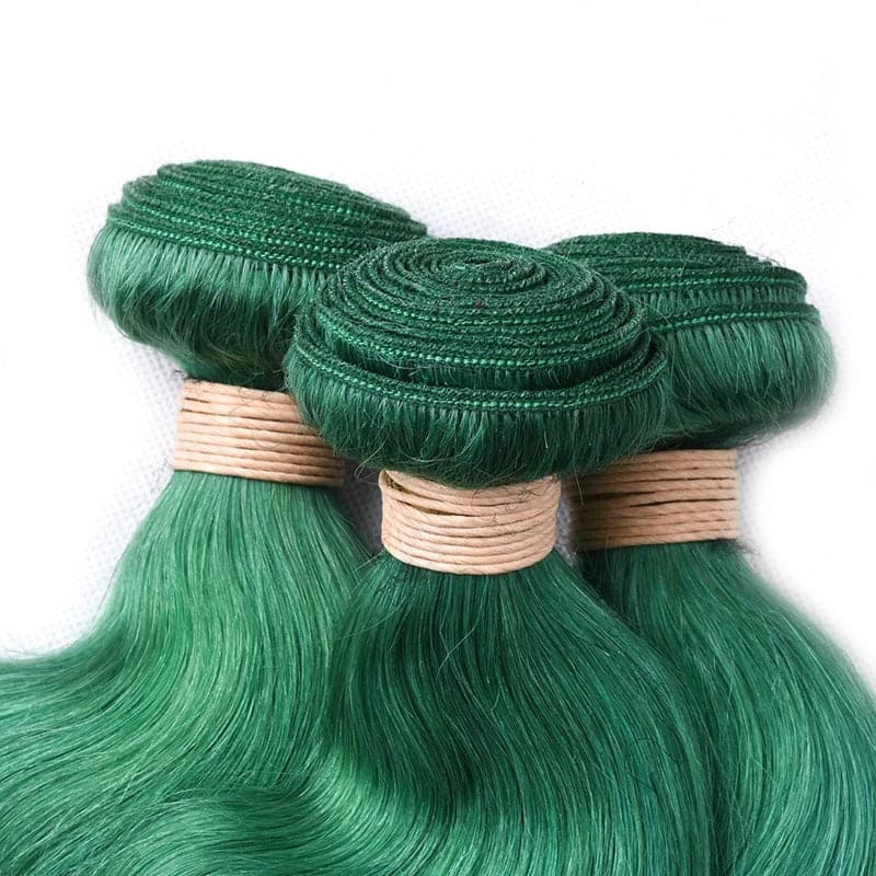 Dark Green Hair Bundles Body Wave Hair 3 Bundles with 4x4 HD Lace Closure Human Hair Extensions