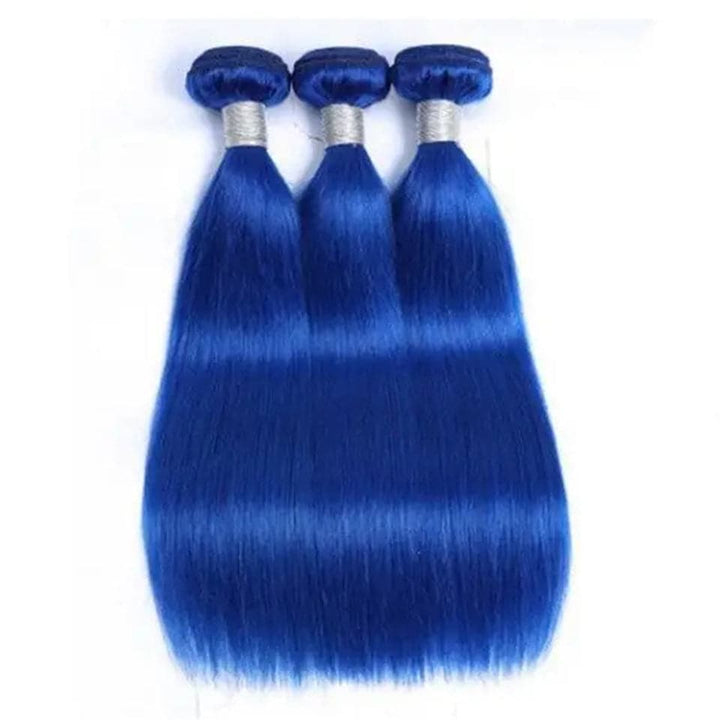 Klein Blue Colored Straight 3 Bundles with 4x4 HD Lace Closure Human Hair Extensions