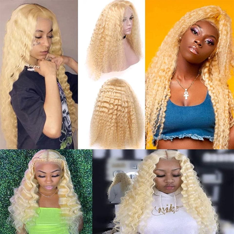 613 Honey Blonde Deep Wave 4x4 Lace Closure Wigs Wet Wavy For Women