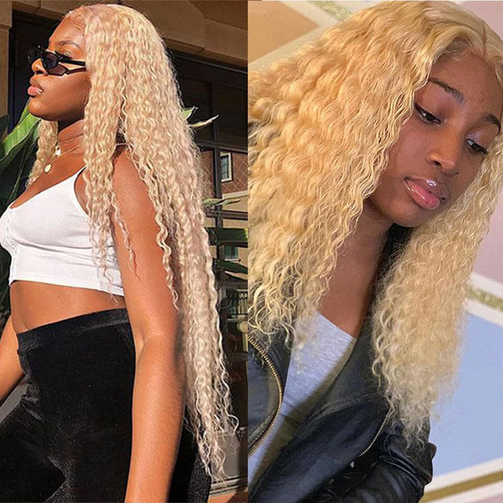 Honey Blonde 613 Water Wave 4x4 Lace Closure Wig Virgin Human Hair