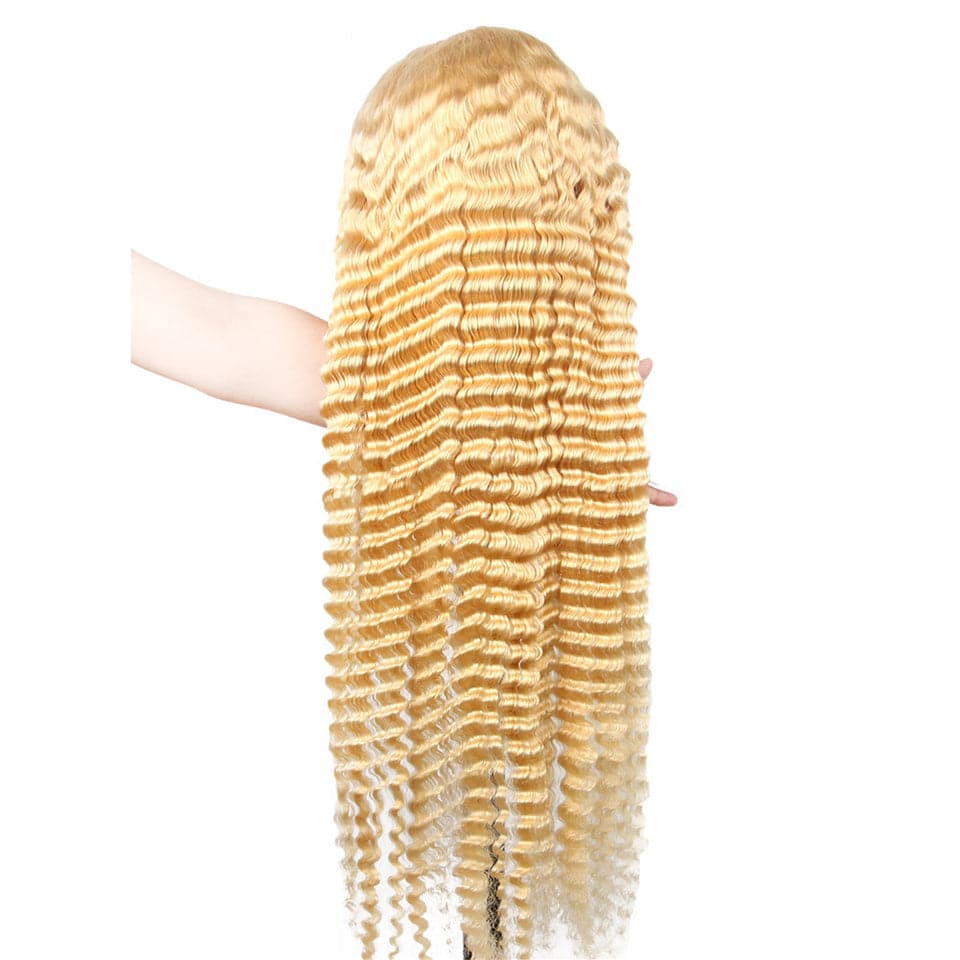 613 Honey Blonde Deep Wave 4x4 Lace Closure Wigs Wet Wavy For Women