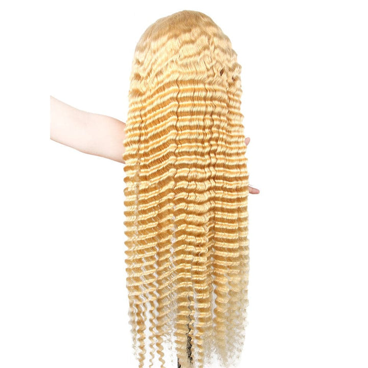 613 Honey Blonde Deep Wave 4x4 Lace Closure Wigs Wet Wavy For Women