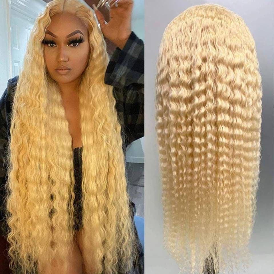 613 Honey Blonde Deep Wave 4x4 Lace Closure Wigs Wet Wavy For Women