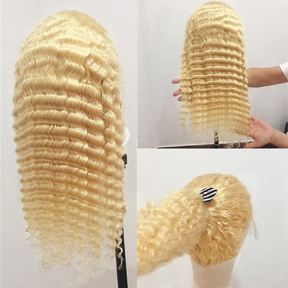 613 Honey Blonde Deep Wave 4x4 Lace Closure Wigs Wet Wavy For Women