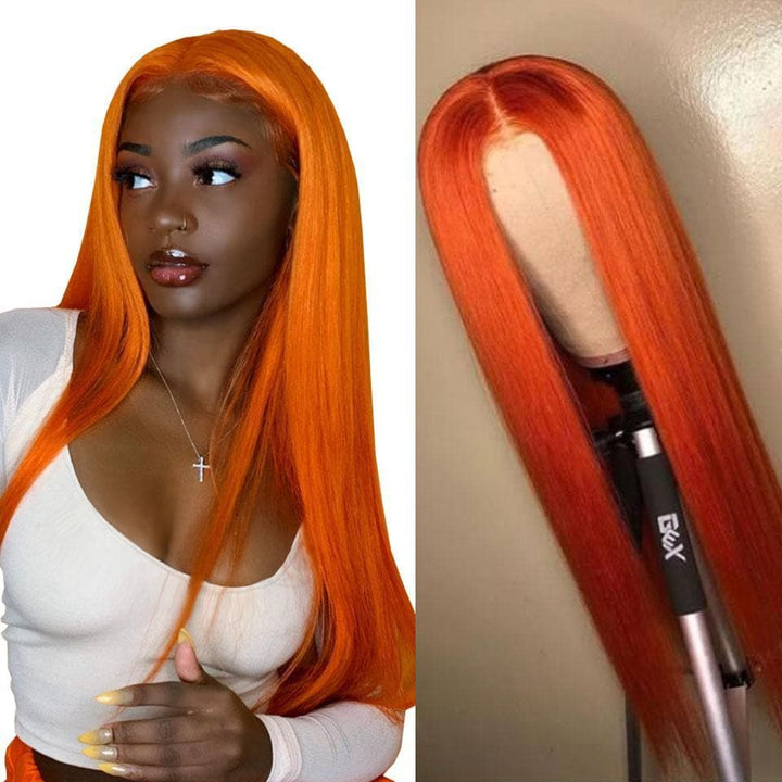 Perruques de cheveux humains droites oranges à lacets avec fermeture à lacets avec des cheveux de bébé pour les femmes