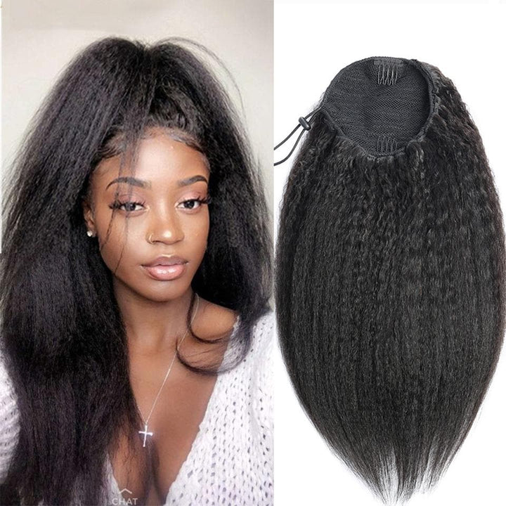 Kinky Straight Drawstring Ponytail Extensions Hair 8-26 inch Long