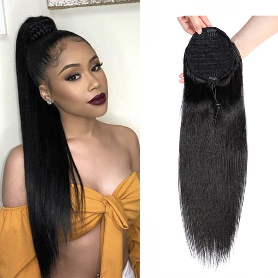 Brazilian Straight Drawstring Ponytail Extensions Natural Hair
