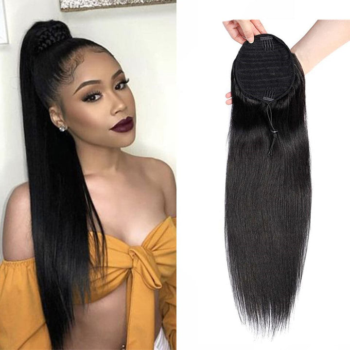Brazilian Straight Drawstring Ponytail Extensions Natural Hair