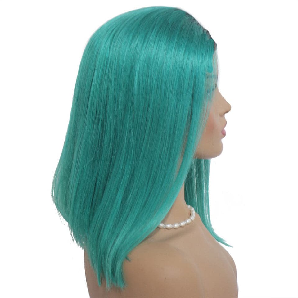 150% Density green Short Bob 13x4 Lace Front Straight Human Hair Wigs Transparent Lace