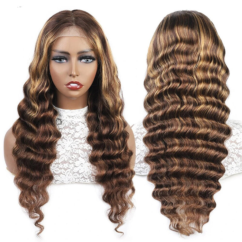 P4/27 & P4/30 Highlight Loose Deep Lace Front / T Part Perruques de cheveux humains