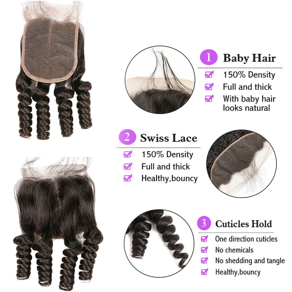 Straight Funmi 3 PCS Human Hair Bundles with 4x4 Lace Closure  3+1 Hair Bundles with HD Transparent Lace Closure