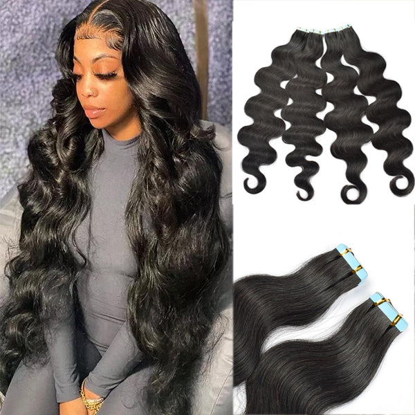 Tape In Human Hair Body wave Extensions 100% Real Remy Human Hair Skin Weft Adhesive Glue On For Salon High Quality for Woman 20pcs/1pack