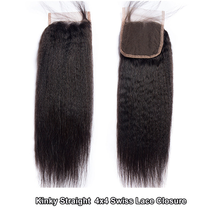 Lumiere Kinky Straight Hair 4 Bundles with 4x4 Lace Closure Human Hair Extensions