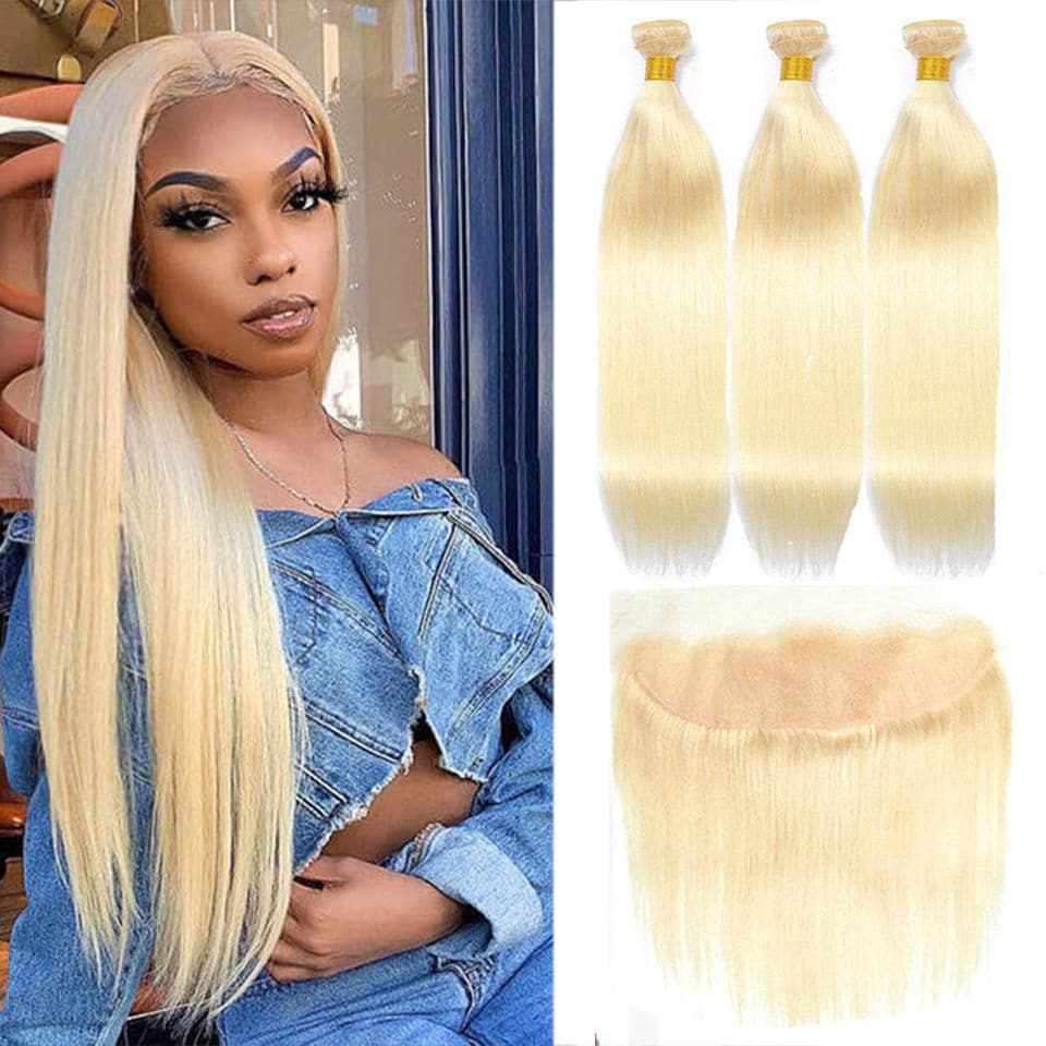 613 Blonde Straight hair 3 Bundles with 13*4 Frontal transparent lace - Lumiere hair