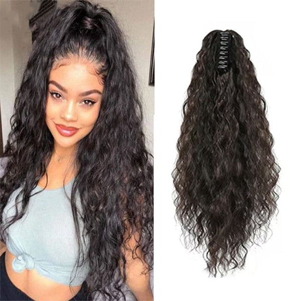Water Wave Claw On Ponytails Clip in Hair Extension natural black Human Hair