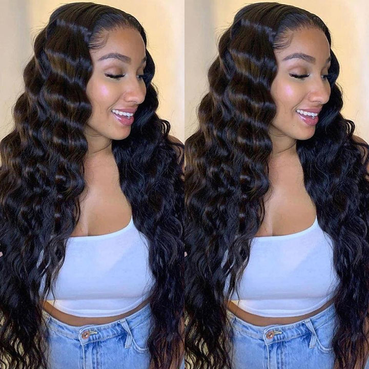 Loose Deep Wave 4 Bundles with transparent lace Closure / Frontal Brazilian Remy Human Hair