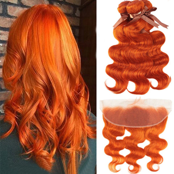 #350 Ginger Colored Body Wave 4 Bundles With 13x4 Lace Frontal(No Code Need)