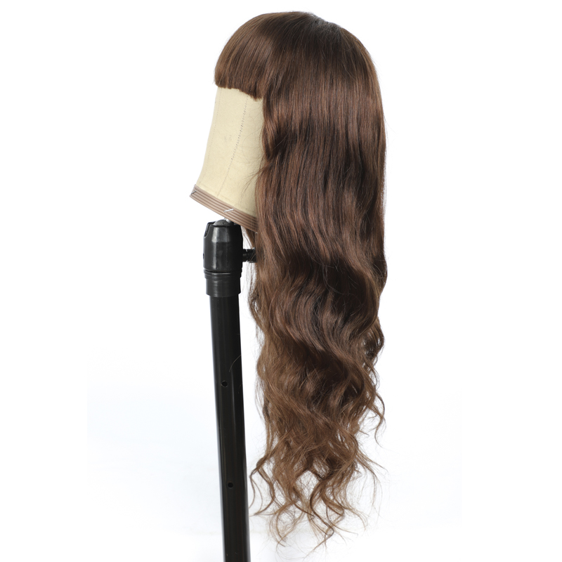 # 4 Brown Body Wave Full Machine Made None Lace Virgin Perruques de cheveux humains avec une frange