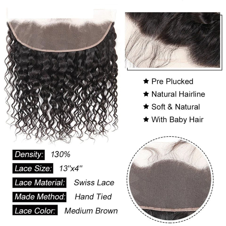 Water Wave 4 Bundles With 13x4 Lace Frontal Brazilian Human Hair