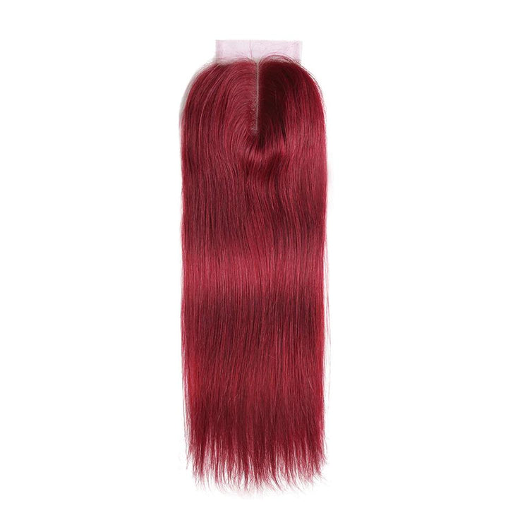 Red Bundles Color burg Straight Hair 4 Bundles With 4x4 Lace Closure Pre Colored human hair