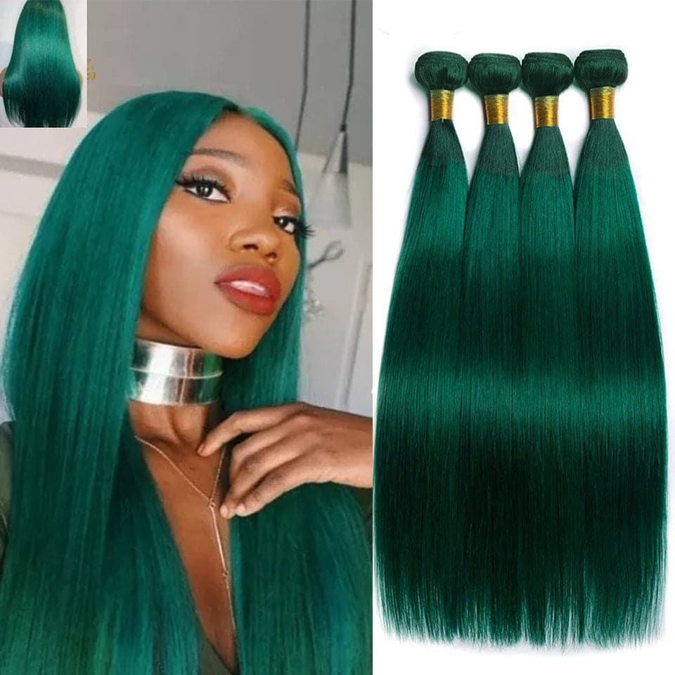 Straight / Body Wave Dark Green 3 Bundles with 13x4 HD Lace Frontal Hair