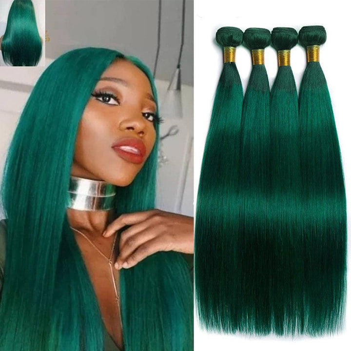 Straight / Body Wave Dark Green 3 Bundles with 13x4 HD Lace Frontal Hair