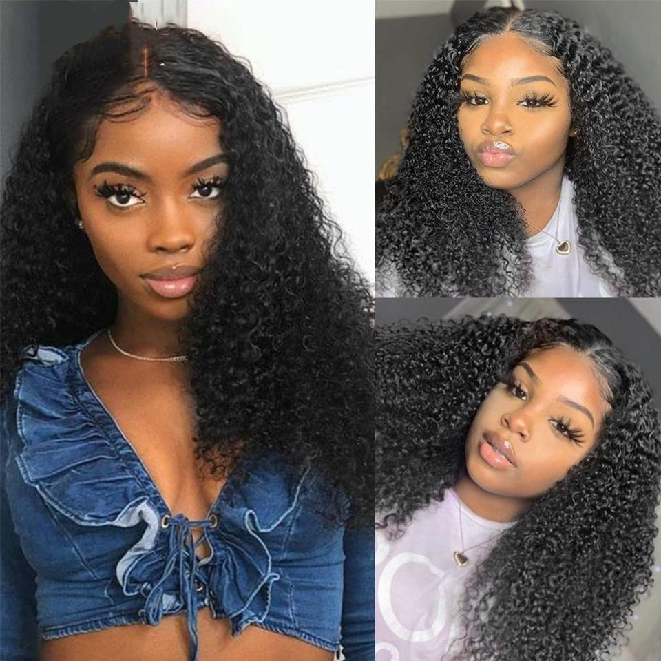 13x1x6 dentelle T partie crépus bouclés perruque dentelle fermeture perruques de cheveux humains pré plumé avec des cheveux de bébé