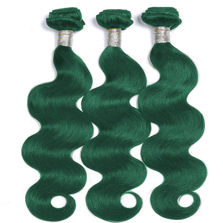 Straight / Body Wave Dark Green 3 Bundles with 13x4 HD Lace Frontal Hair