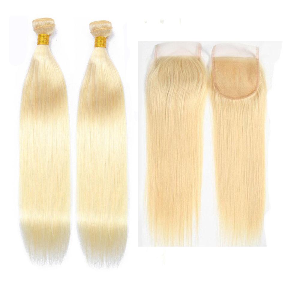 613 Blonde Color 2 Bundles Straight with 4x4 Closure Virgin Human Hair