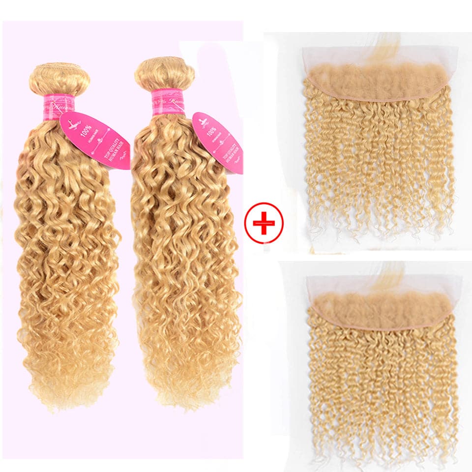 613 Blonde Water Wave 3 Bundles with 13x4 frontal transparent lace with baby hair