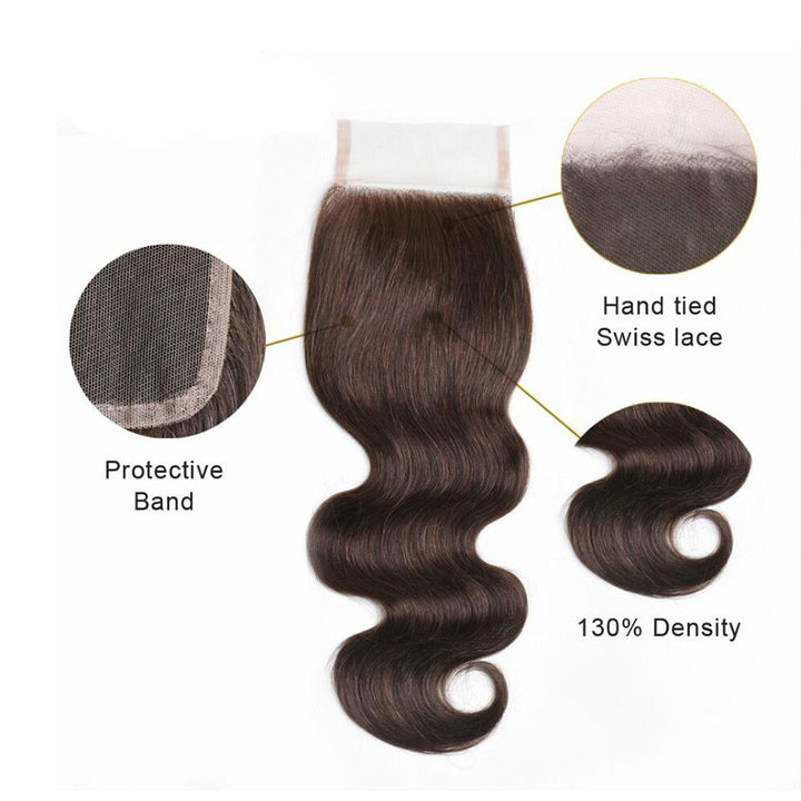 lumiere #4 Brown Body Wave 4 Bundles With 4x4 Lace Closure Pre Colored human hair - Lumiere hair