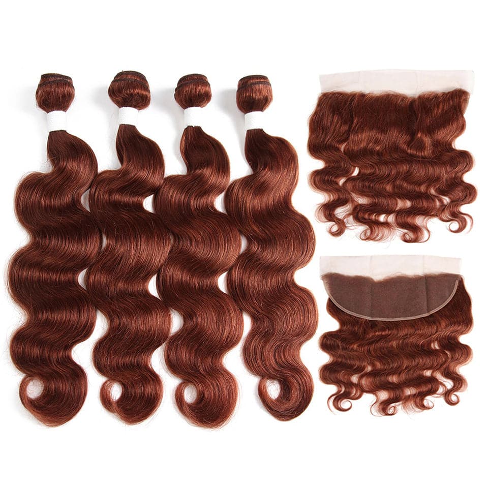 lumiere Color #33 body wave 4 Bundles With 13x4 Lace Frontal Pre Colored Ear To Ear(No Code Need)